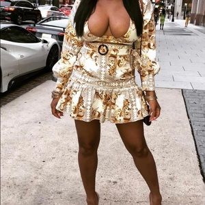 White & Gold Crop Skirt 2 Piece Set